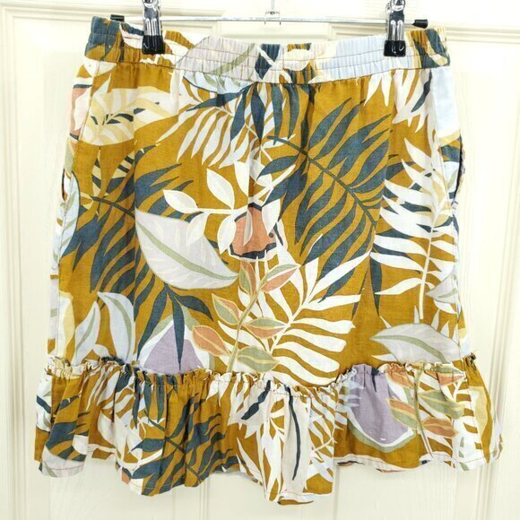 C&C California 100% Linen Pull On Ruffle Mini Skirt S Cream/Tan - Picture 2 of 11